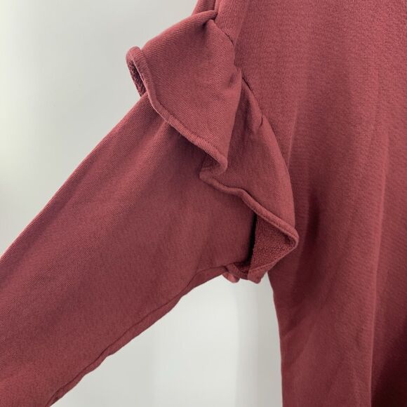 Current Elliott Size 1 S Sweatshirt The Ruffle Long Sleeve Red Cabernet Women’s - Picture 5 of 9